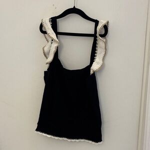 dh NEW YORK Black Tank Top with White Ruffle Trim